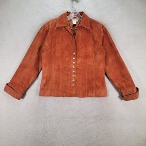 Vintage Y2K Coldwater Creek Rust Suede Leather Collared Snap Western Jacket Coat